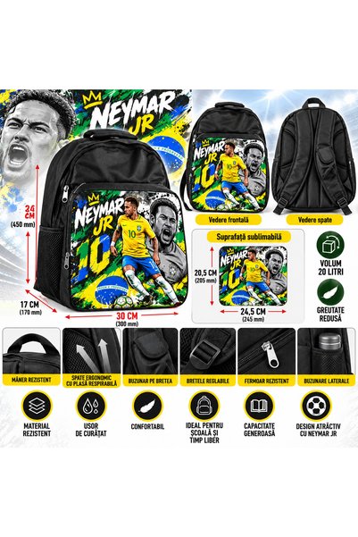 Ingift Rucsac Scolar Unisex Neymar Jr 10, Design Fotbal Brazilia, Compartimen...