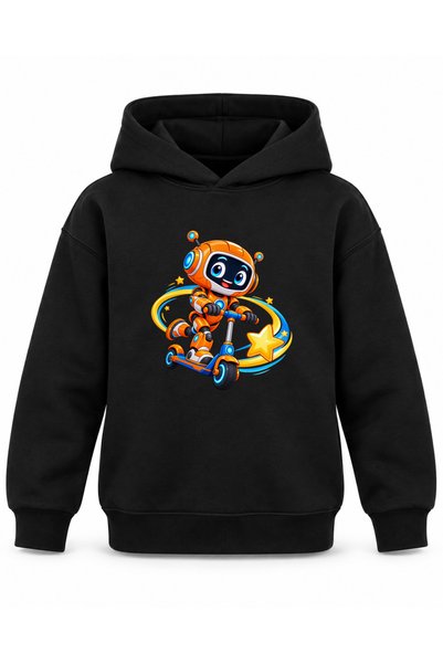 ROOSTER GOLD "Robot Friend" Printed Black Kids' Hoodie