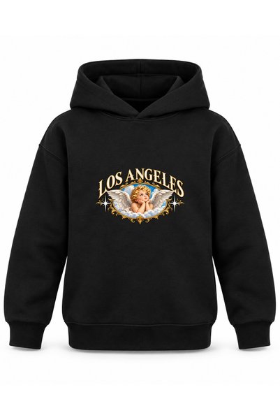 ROOSTER GOLD Los Angeles Gothic-Printed Black Kids' Hooded Sweatshirt