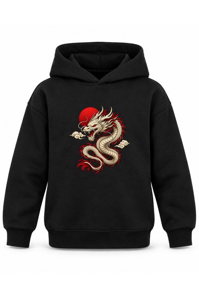 ROOSTER GOLD Black Kids' Hoodie with Dragon Print