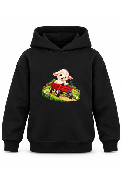ROOSTER GOLD Black Kids' Hooded Sweatshirt with Farm Print
