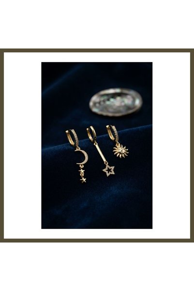 northcity n 3-Piece Set: Crescent Moon, Star, and Sun Design, Gold-Colored Wo...