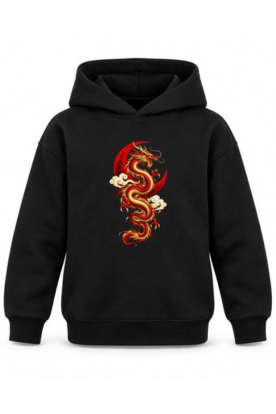 ROOSTER GOLD Black Kids' Hoodie with Dragon Print