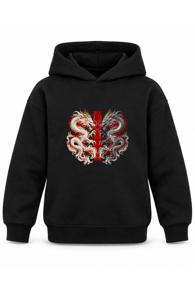 ROOSTER GOLD Black Kids' Hoodie with Dragon Print