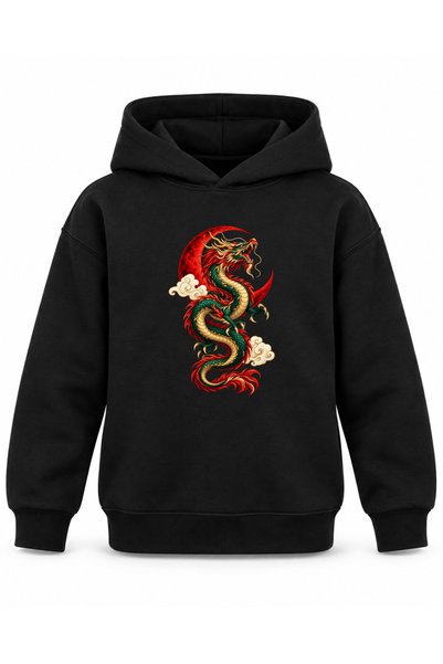 ROOSTER GOLD Black Kids' Hoodie with Dragon Print