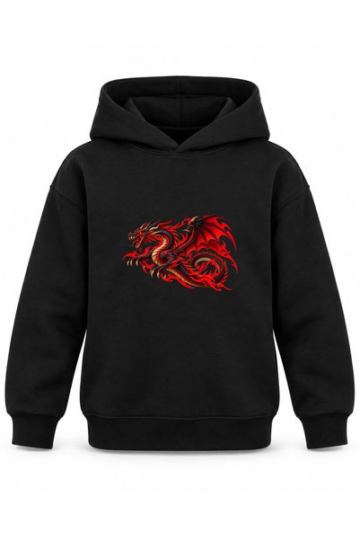 ROOSTER GOLD Black Kids' Hoodie with Dragon Print