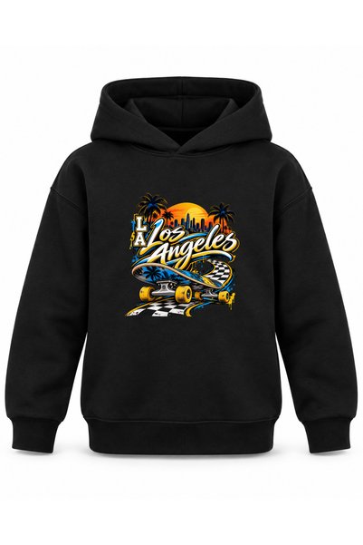 ROOSTER GOLD Los Angeles Signature-Printed Black Kids' Hooded Sweatshirt