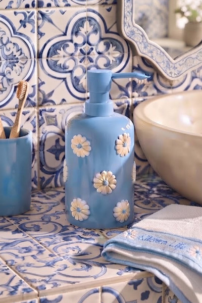 NESS HOME Dozator de săpun lichid ceramic pentru baie și bucătărie, cu model ...