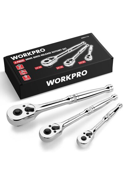 Workpro 3-Piece Ratchet Set, 1/4", 3/8", 1/2" Drive, 72-Tooth