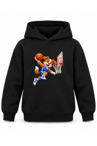 ROOSTER GOLD Black Kids' Hooded Sweatshirt with Basketball Print