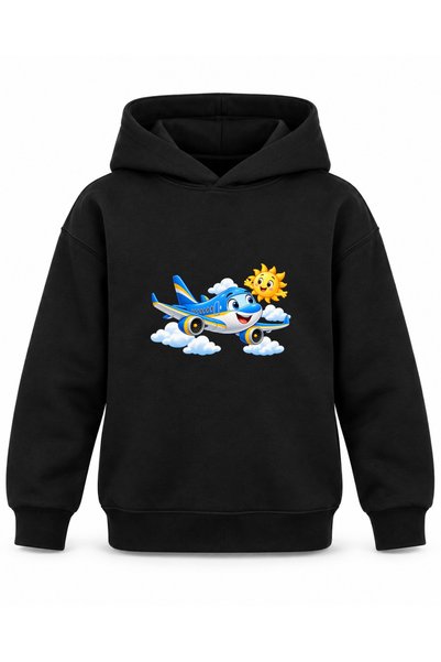 ROOSTER GOLD Black Kids' Hooded Sweatshirt with Airplane Print