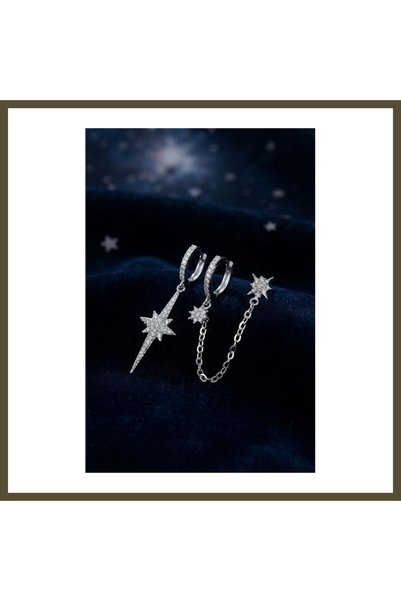 northcity n Set of 3 Earrings with Silver-Colored Chain Detail BX