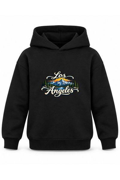 ROOSTER GOLD Los Angeles Signature-Printed Black Kids' Hooded Sweatshirt
