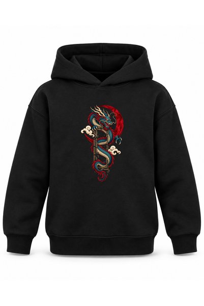 ROOSTER GOLD Black Kids' Hoodie with Dragon Print