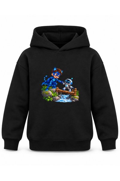 ROOSTER GOLD Black Kids' Hooded Sweatshirt with "Mini Hero" Print