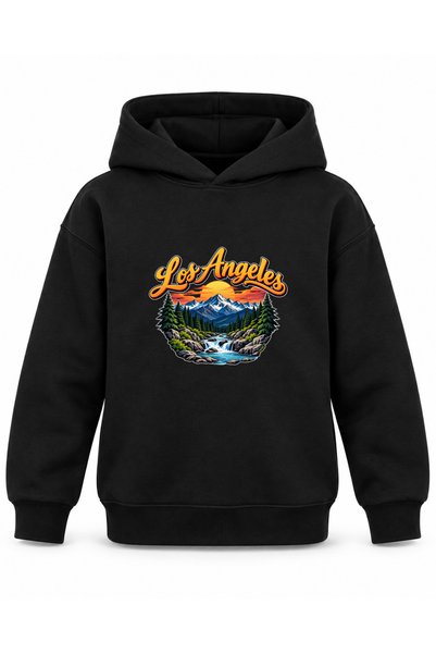 ROOSTER GOLD Los Angeles Signature-Printed Black Kids' Hooded Sweatshirt