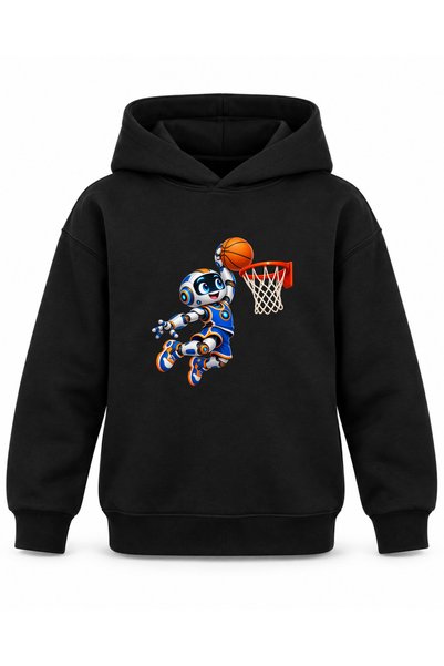 ROOSTER GOLD Black Kids' Hooded Sweatshirt with Basketball Print