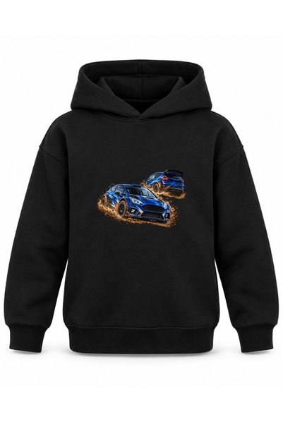 ROOSTER GOLD Black Children's Hooded Sweatshirt with Car Print