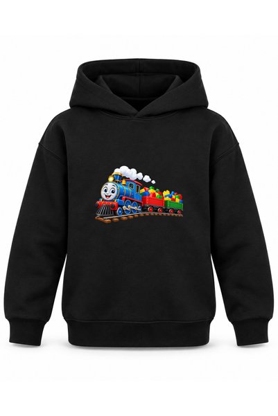 ROOSTER GOLD Black Kids' Hoodie with Train Print