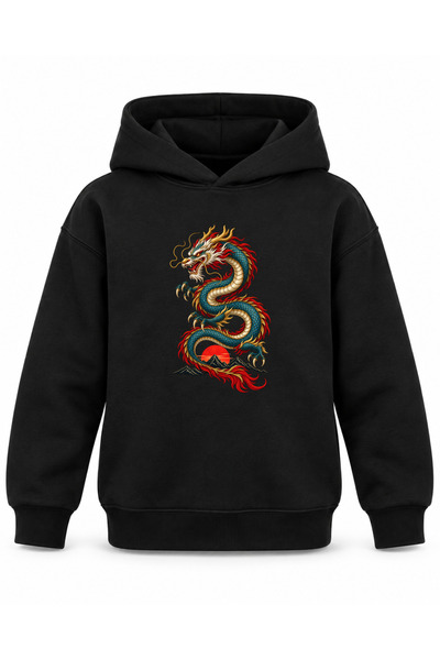 ROOSTER GOLD Black Kids' Hoodie with Dragon Print