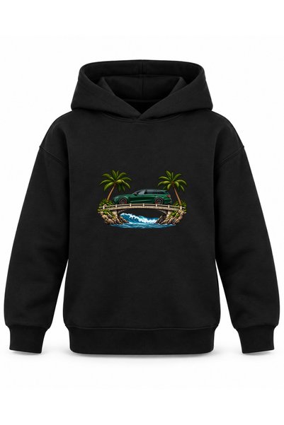 ROOSTER GOLD Sports Car Print Black Kids' Hooded Sweatshirt