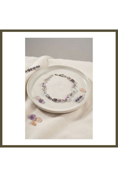 northcity n Rice-Shaped Silver-Colored Women's Bracelet with Pink and Purple ...