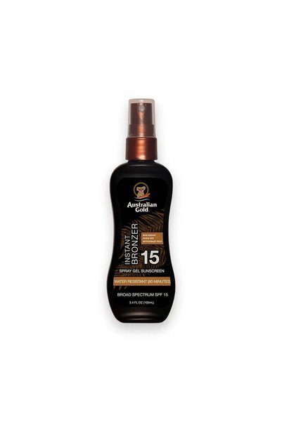 Australian Gold Spray gel cu protecție solară SPF 15 Bronzer instant, protecț...