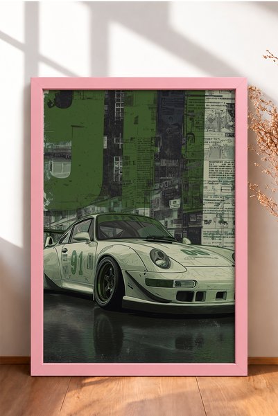 HOMEPACK Green-Toned Retro Collage Sports Car Framed Art Print / Car Poster f...
