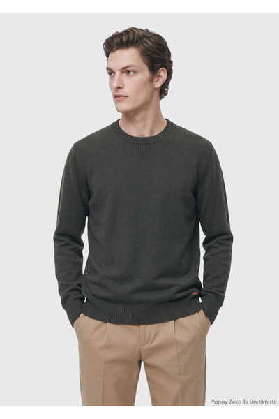 Ramsey Dark Green Crew Neck Plain-Knit 100% Cashmere Sweater