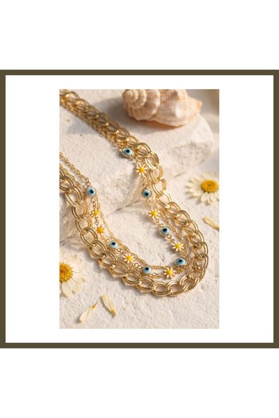 northcity n Gold-Toned Milky Way Chain Necklace with Daisy and Evil Eye Desig...