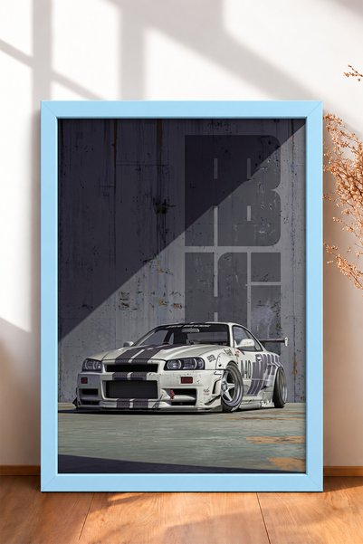 HOMEPACK White Japanese Race Car with Purple Graphics—Framed Art Print, Car P...