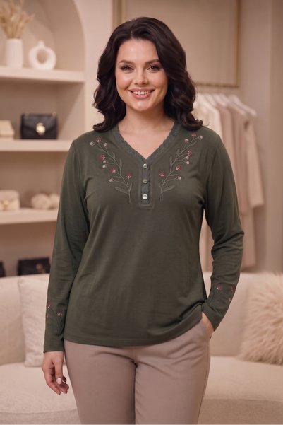 QYA Clothing Bluză confortabilă cu mânecă lungă, din bumbac pieptănat, pentru...