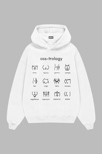 Bak Moda Ass-Trology Unprinted White Oversized Unisex Hoodie (No Pockets)