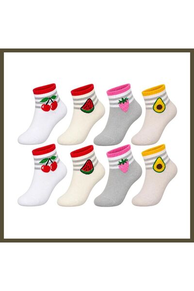 northcity n Girls' Cotton 8-Pack Fruit-Print Socks: Cherry, Watermelon, Straw...