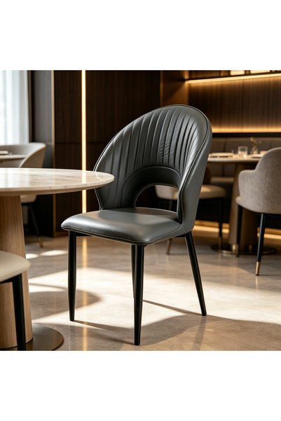 Arabest Hollow-Back Dining Chair with Vertical Stitching, Curved Wing Side Ch...