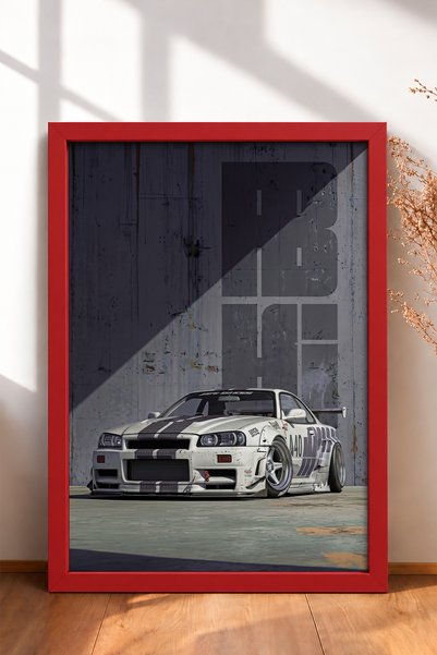 HOMEPACK White Japanese Race Car with Purple Graphics—Framed Art Print, Car P...