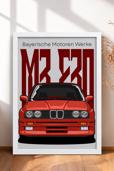 HOMEPACK Red Classic German Sports Sedan Framed Art Print Car Poster for Gara...