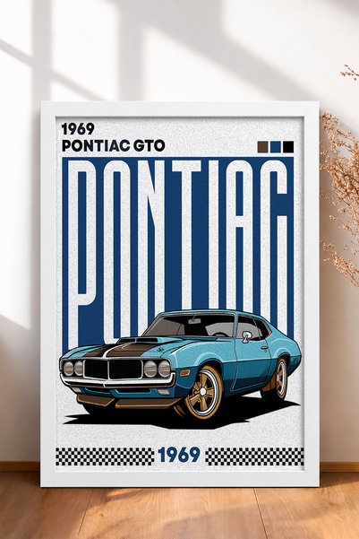 HOMEPACK Tablou înrămat cu cadru Turcoaz, mașină clasică americană, poster au...