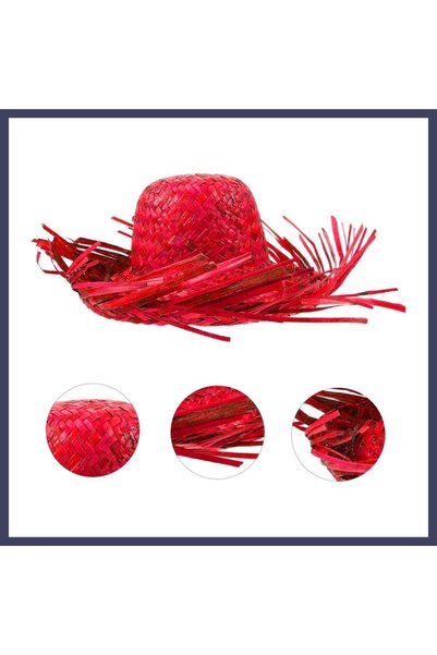 Vitaroyal Tropikal Parti Kırmızı Hasır Hawaii Şapkası 13x36 cm HAN