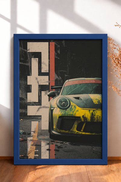 HOMEPACK لوحة فنية بإطار لسيارة رياضية ألمانية صفراء قديمة، ملصق سيارة، ديكور...