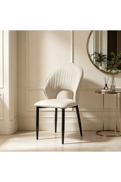 Arabest Hollow-Back Dining Chair with Vertical Stitching, Curved Wing Side Ch...