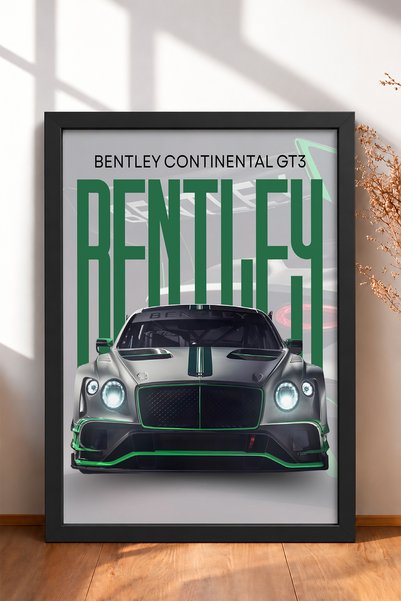 HOMEPACK Framed Poster of a British Race Car with a Green Stripe—Car Poster f...