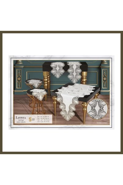 northcity n Krem-Krem Lavinya 5-Piece Linen Lace Table Runner Set, Bridal Liv...