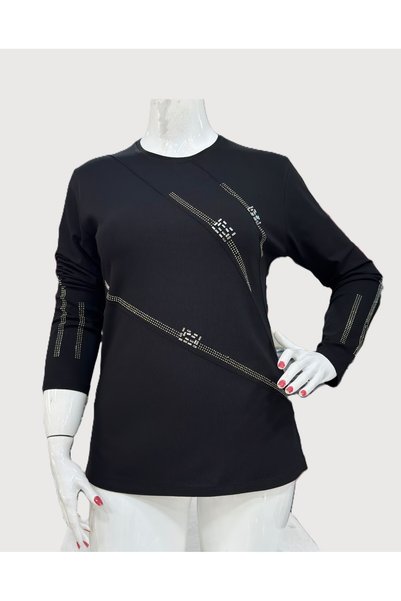 Gündoğan Women's Luxury Blouse Embellished with Stones and Clover Print for M...