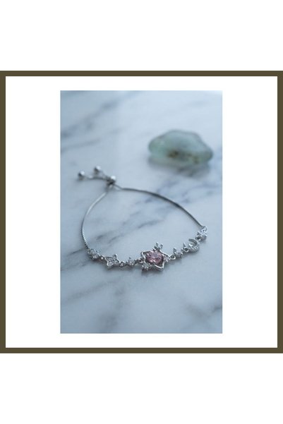 northcity n Star-Shaped Modal Bracelet with Pink Stones, Silver-Colored Zirco...