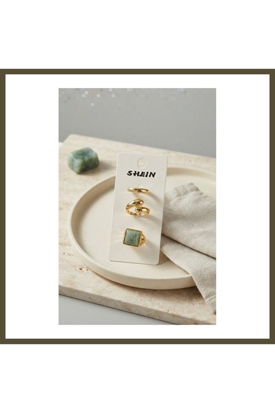 northcity n Gold-Tone Brass 3-Piece Vintage Women's Ring Set with Green Stone...