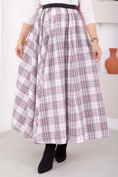EBRUTESETTÜR Gray Plaid Flared Skirt