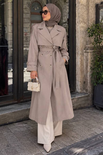Neva Style Classic Collar Torino Beige Trench Coat with Belt 63270BEJ
