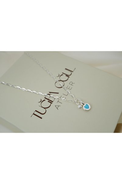 ATELİER TUĞBA KOL960 Silver Necklace with Blue and Zircon Stone Embellishments