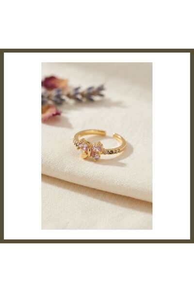 northcity n Women's Butterfly-Style Ring with Pink Zircon, Model BX